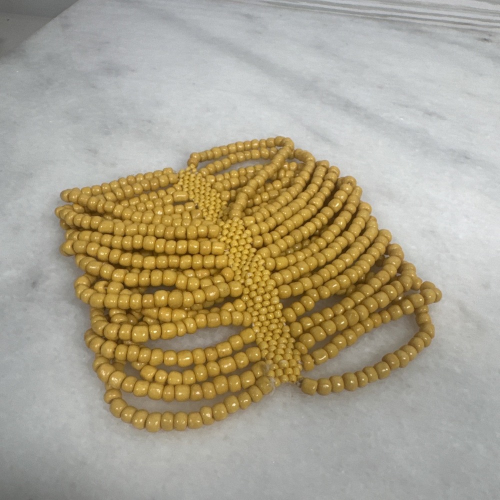 Yellow Glass Beaded Stretch Bracelet - 22cm Large Size - Picture 4 of 7